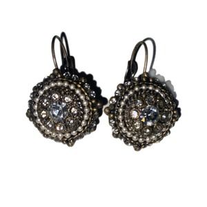 Vintage LOOKING Drop Earrings Gold Tone Clear Stones